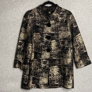 Vintage‎ JM Collection Jacket Black Gold Metallic Textured Retro Womens L Glam